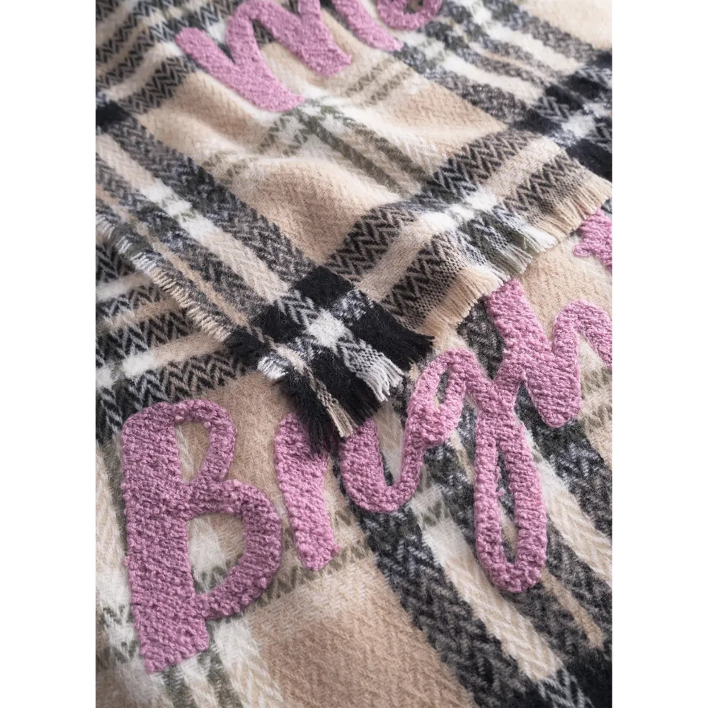 Codello Schal mit Karomuster und Statement-Stickerei Farbe Beige – Bild 6