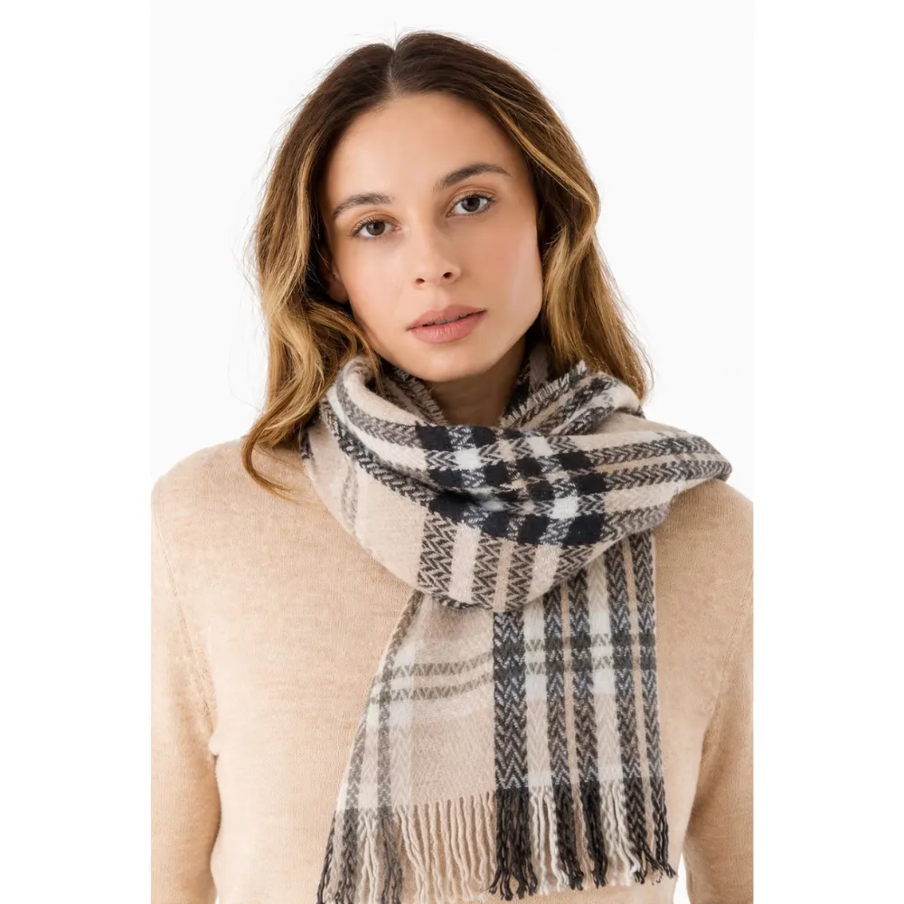 Codello Schal mit Karomuster und Statement-Stickerei Farbe Beige – Bild 5