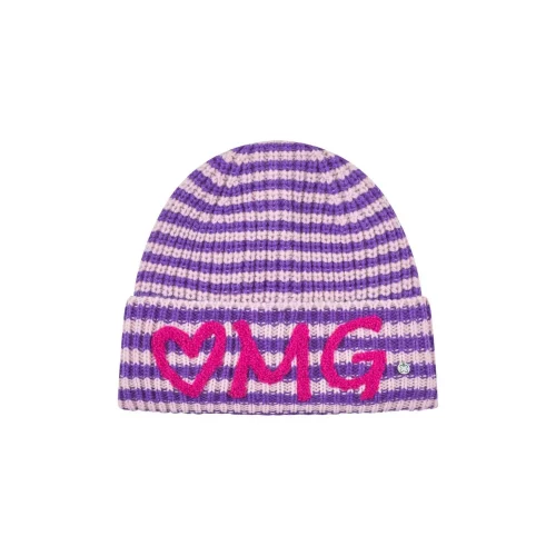Codello Mütze mit gestricktem Streifenmuster und OMG-Patches Farbe Lila