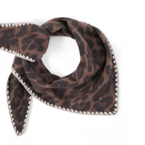 Codello Dreieckstuch mit Leodruck und handgehäkelter Bordüre Farbe Braun