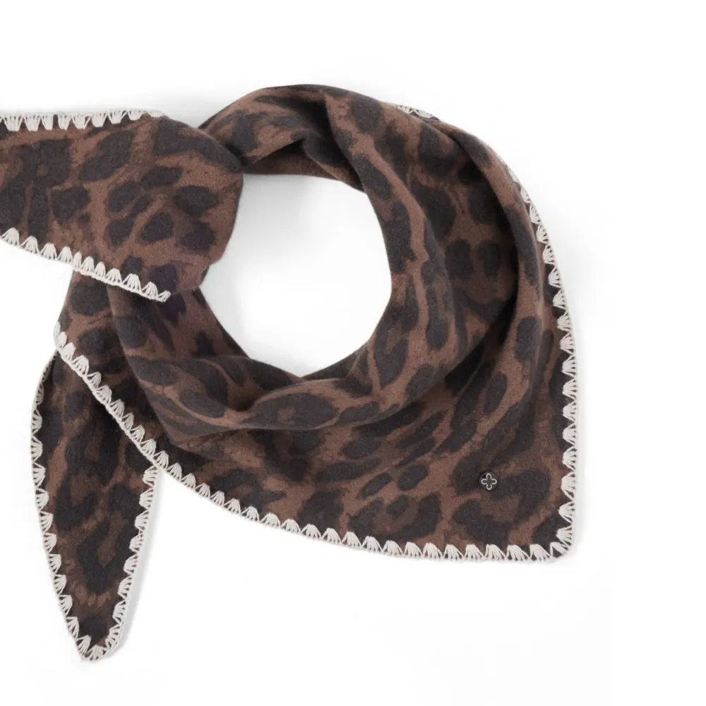 Codello Dreieckstuch mit Leodruck und handgehäkelter Bordüre Farbe Braun