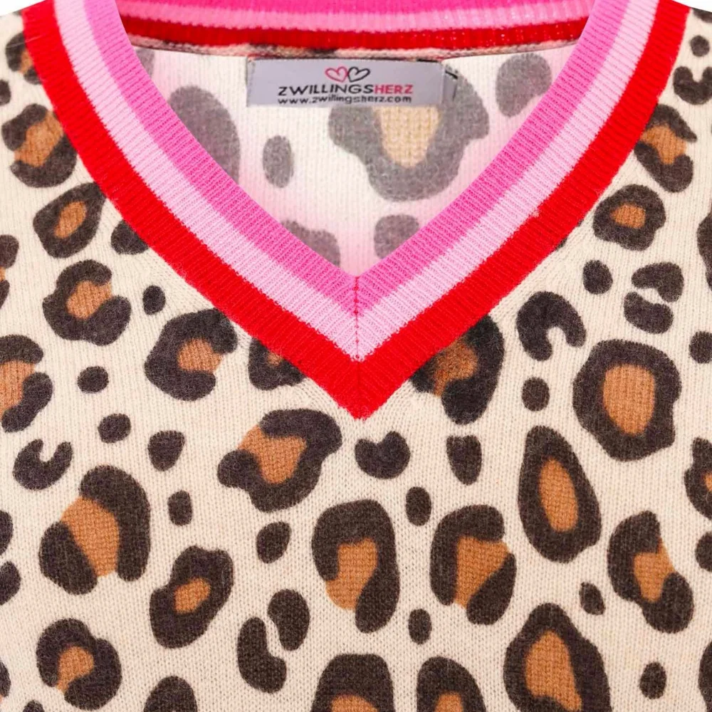 Zwillingsherz Pullover Animalprint Leo Streifen Bündchen – Bild 4